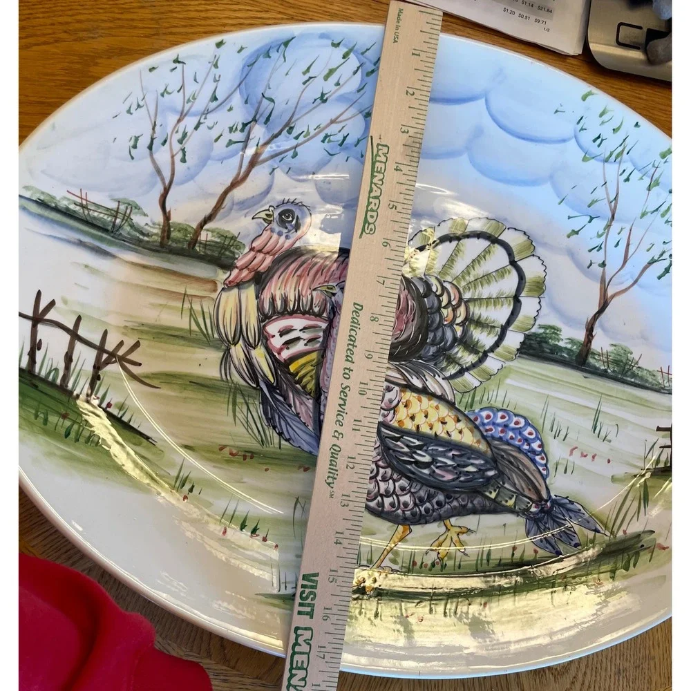 FB Co Italy Hand Painted Turkey Platter Large Oval Thanksgiving Serving Dish